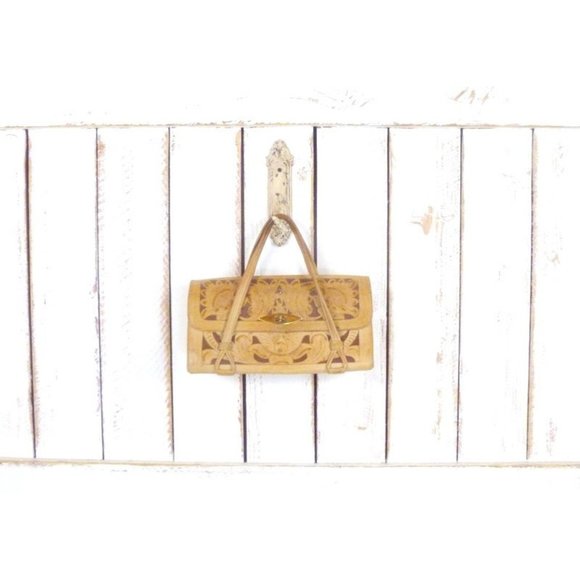 Vintage tan tooled embossed leather boho purse handbag - Picture 1 of 4
